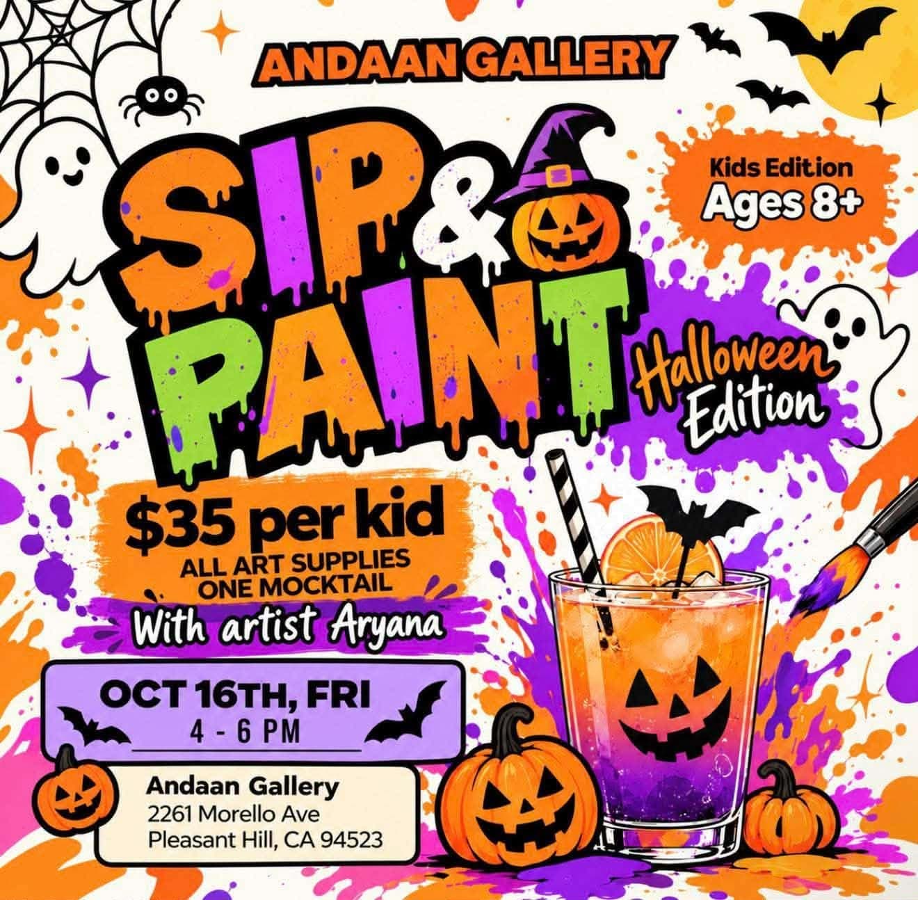 Andaan Gallery Halloween Kids Sip and Paint — October 16, ages 8 and up